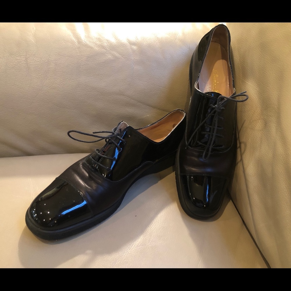 Salvadore Ferragamo Black Lather & Patent Lace up